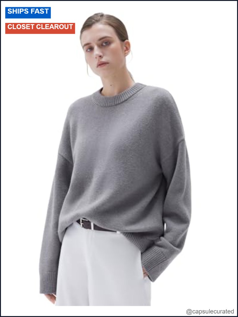 Cashmere Blend Oversized Crew Neck Pullover Sweater